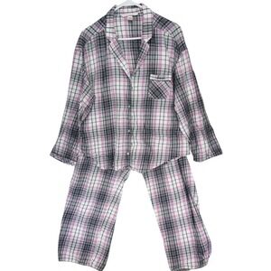 Victoria's Secret Womens Pajama Set XL Pink Plaid Button Up Sleepwear Drawstring